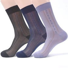 3 Pairs Men's Thin Jacquard Calf Socks Anti-Odor Breathable Crew Socks