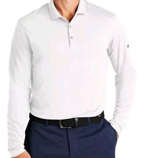 Nike Long Sleeve Polo Shirt Golf White Sz M Dc2104 M M M