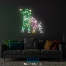 Banksy Army Man Searched by Little Girl Neon Led Sign,  Size 40x40" | 100x103cm