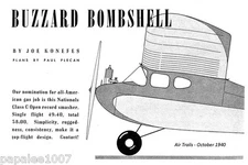 Model Airplane Plans (FF): Vintage Buzzard Bombshell 72" by Joe Konefes (1940)