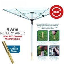 50M Heavy Duty Rotary Washing Line Folding Outdoor Airer 4 Arm Clothes Dryer