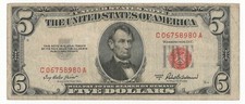 USA STATI UNITI 5 DOLLARI  BOLLINO  ROSSO 1953 P.381 A