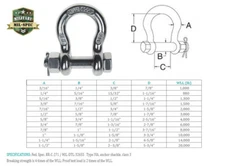 Marine Stainless Steel T316 Mil Spec Bolt Pin Anchor Shackle