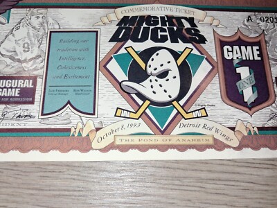 mighty ducks　プレート　マイティーダックス 1993 Mighty Ducks of Anaheim Inaugural Commemorative Game Ticket