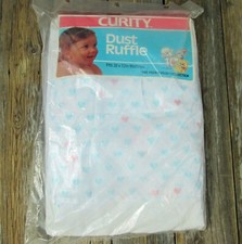 Vintage NEW Curity Baby Crib Bed Dust Ruffle Peek-A-Pals USA 1988 Hearts Blue