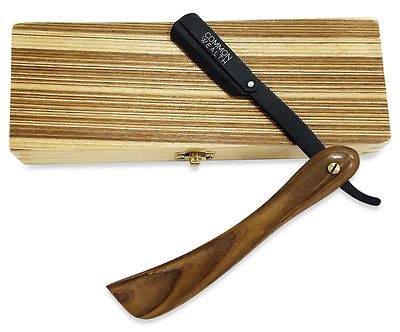 Common Wealth Wood Black Straight Edge Classic Folding Barber Shaving Razor Case