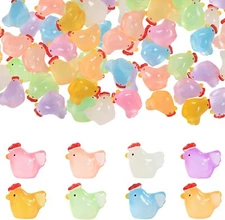 64 PCS Luminous Mini Resin Chicken,8 Colors Glow in The Dark Moss DIY,Party Dec