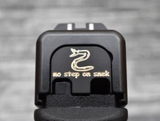 Milspin No Step on Snek Glock Slide Back Plate Black Cerakote on Brass