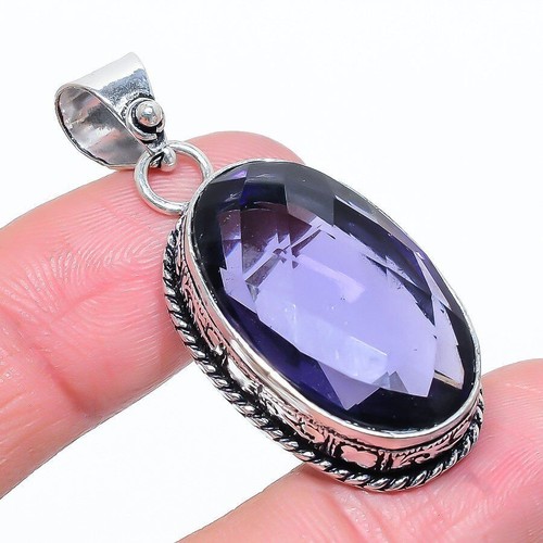 Collier Argent Sterling 925 Améthyste Fait Main - Pierre Précieuse, Longueur 18"
