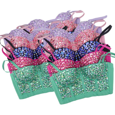 Women Sexy Night Club Rhinestone Tank Top Colorful Cropped Bustier Gothic Corset