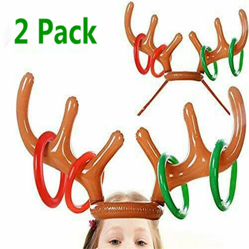 2X Inflatable Reindeer Antler Hat Toss Ring Kids Adult Christmas Party Game Toys