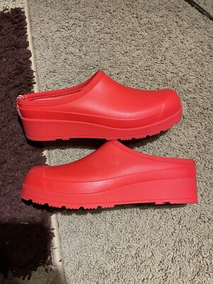 Hunter Original Play Slip-On Comfort Clogs Waterproof Red Rubber Womens Size 8