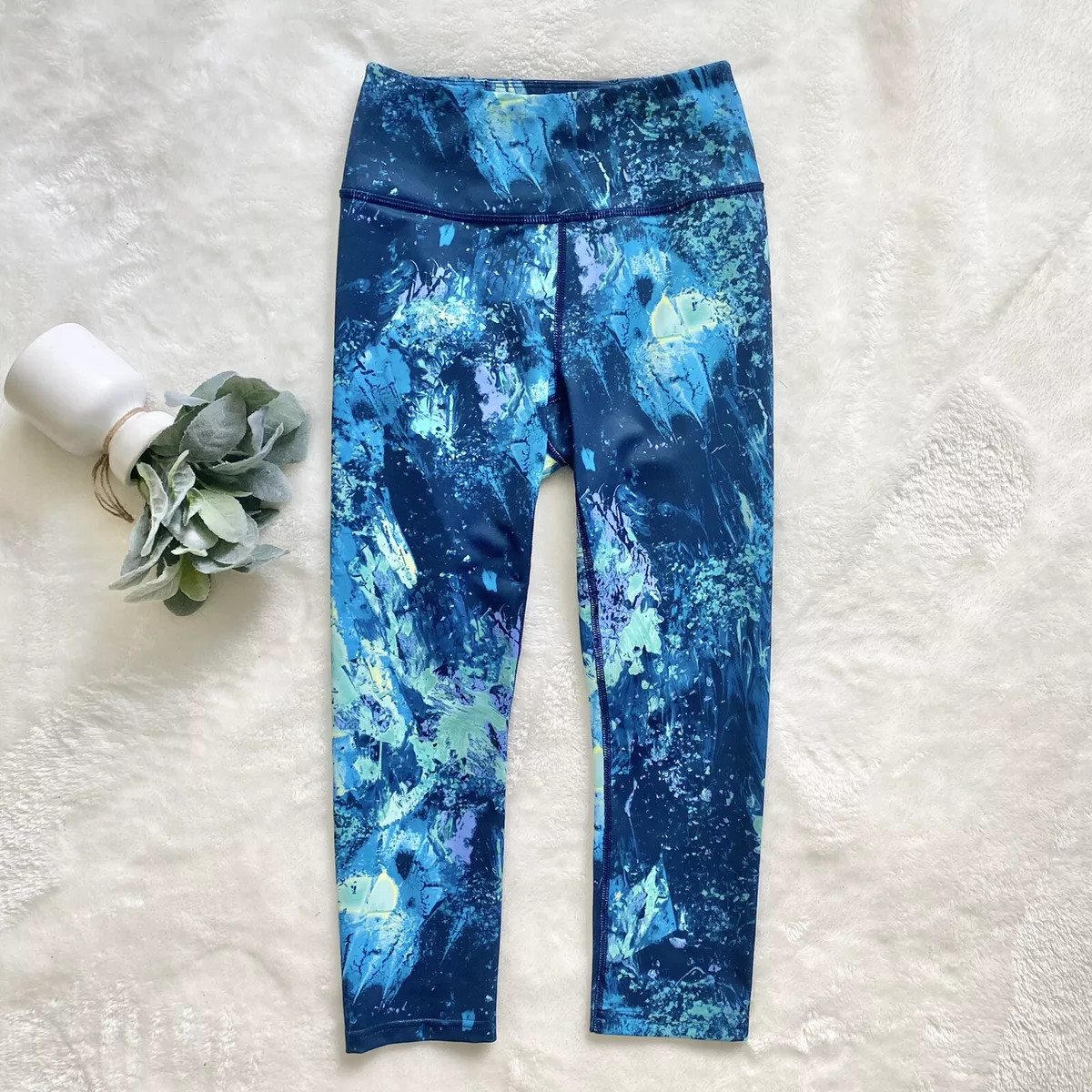 Fila Sport Cropped Workout Leggings Size XS Blue Green Paint