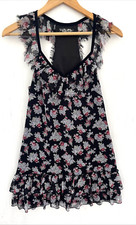GUESS Black Chiffon Floral Dress Ruffle V Neck Ruffle Hem Lined Size 5 Small