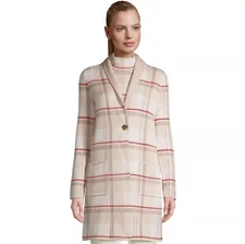 NWT Lands End Coatigan Warm Cardigan Coat Ivory Cream Plaid size S Petite Medium