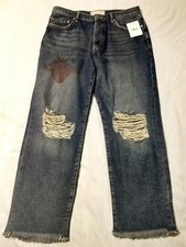 NWT Ladies Free People Button Fly Distressed Cropped Boyfriend Jeans Size 27