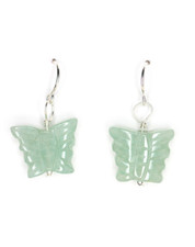 Jade Green 16mm Butterfly Hand Carved Gemstone .925 Sterling Silver Earrings 1"