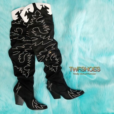 iridescent thigh high boots