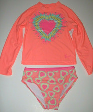Betsey Johnson Girl's L 12 Long Sleeve 2 Pc Rash Guard Tankini Swimsuit Tie Dye