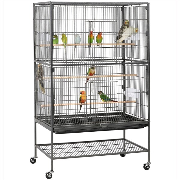 Großer Vogelvoliere Metallkäfig 46x35,5x99cm Für Papageien & Nymphensittiche – Inkl. Holzstangen, Spielzeug & Futternäpfen