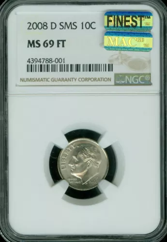 2008 D ROOSEVELT DIME NGC MS69 FT SMS PQ MAC FINEST REGISTRY MAC SPOTLESS   *