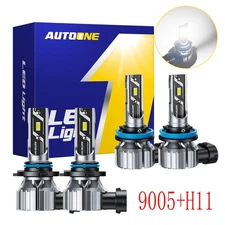 9006 H8 H11 LED Headlight Kit Combo Bulbs 6500K High Low Beam Super Bright White