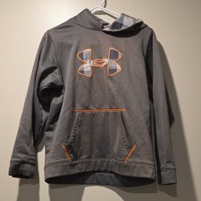 Under Armour Boys YXL Gray Fleece Pullover Hoodie Loose Fit Logo Long Sleeve