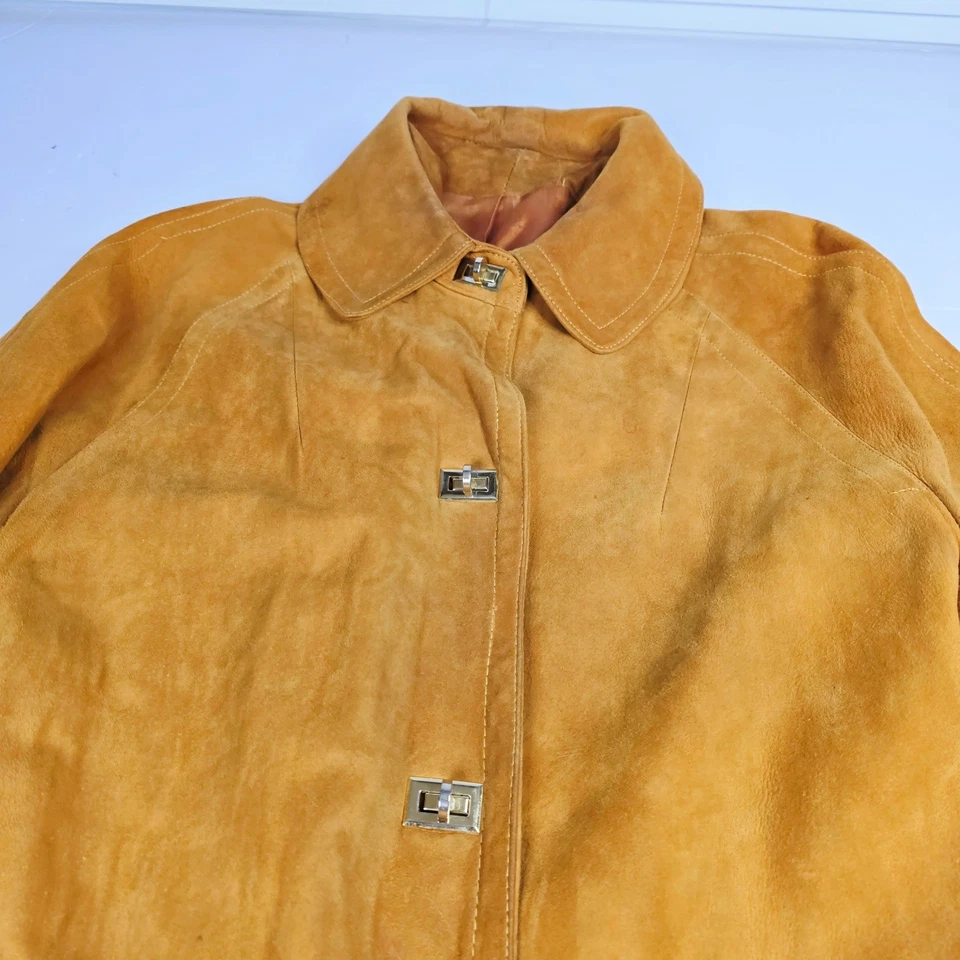 Chaqueta Abrigo Bonnie Cashin Sills Oro Bloqueo Giratorio Cuero y Lona Vintage Años 60 70 Foto 3 de 4