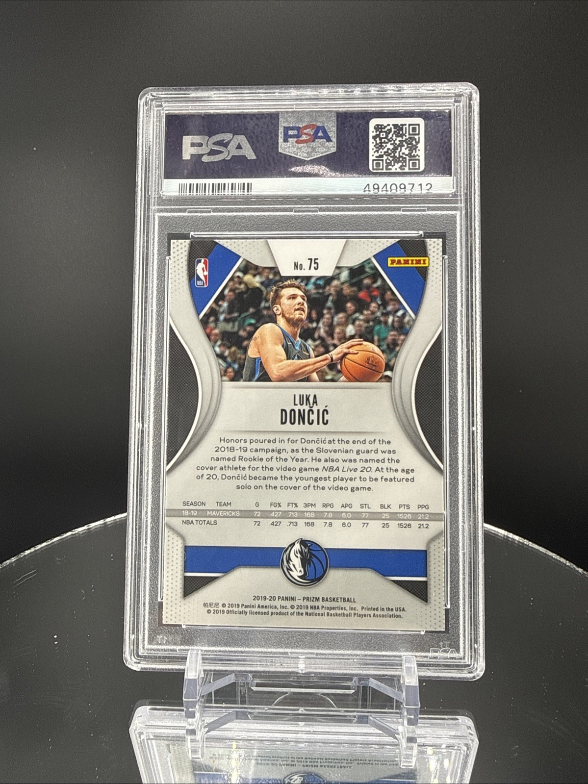 2019 Panini Prizm Luka Doncic #75 Dallas Mavericks PSA 10 view 2