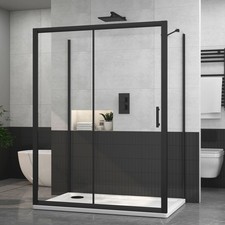 Black Sliding Door 3-Sided Shower Enclosure with Side Panels Cubicle 6mm Glass
