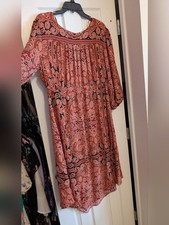 Nurture Bohemian Flowy Orange And Black Paisley Midi Dress 1X