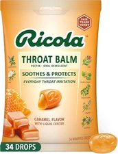 Ricola Caramel Throat Drops 34 Count – Soothing Balm with Liquid Center