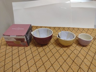  Mason Cash Measuring Cups  Berry 1/4 Cup Yellow 1/2 Cup  Lilac 1 Cup New In Box