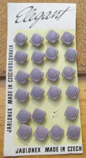23-Czech Glass 3/4 Card with Square Lined Lilac/Lavender Buttons .401" 10.19mm