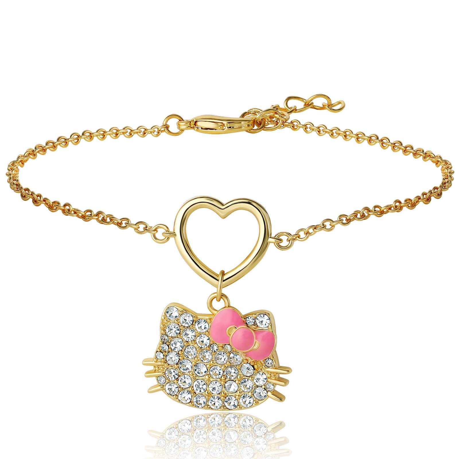 Hello Kitty Pave Crystal Charm Bracelet for Women, 6.75