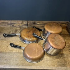 Vintage REVERE WARE 1801 Copper Bottom 4PC Cookware Set 1978 Rome NY USA No Lids