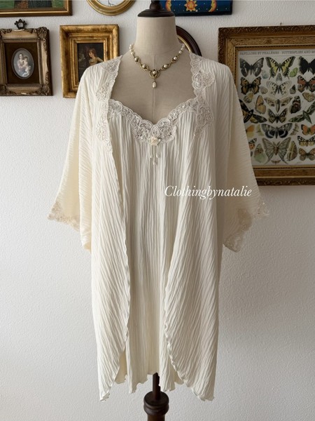 Shadow Line Jersey Peignoir Set Size L-Excellent Cond*No US Shipping*
