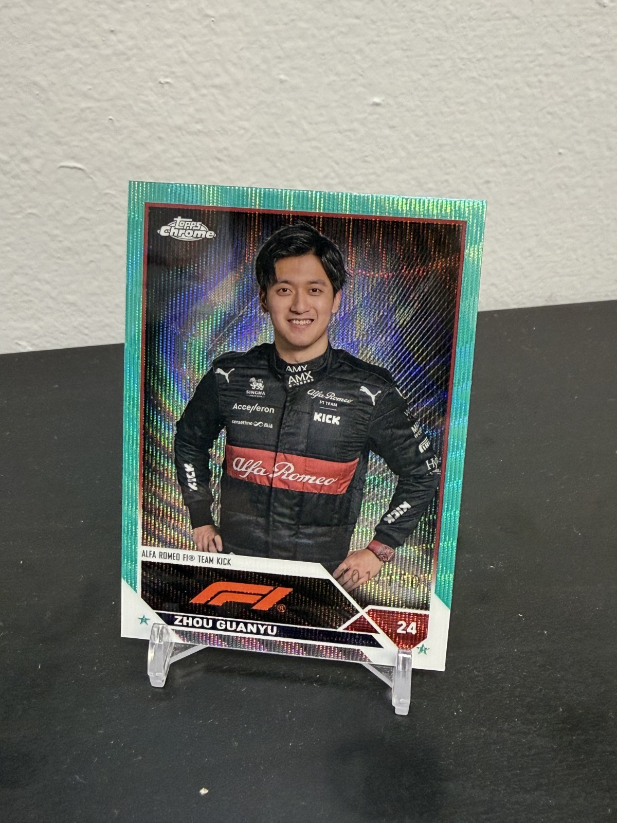 2023 Topps Chrome F1 Zhou Guanyu Teal Wave /150 #58 Alfa Romeo