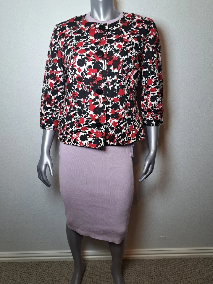 Blazer Covington Talla L Blanco Rojo Negro Botón Frontal Manga 1/2 Oficina O Iglesia Foto 2 de 4