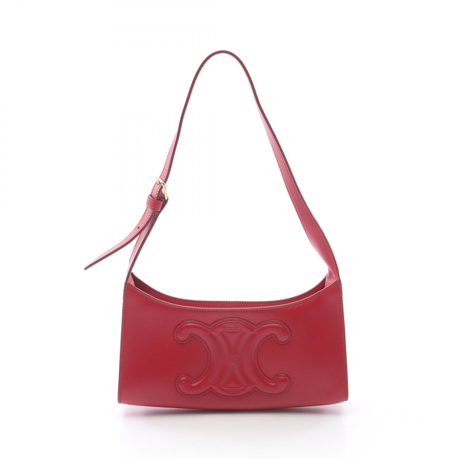 CELINE Cuir Triomphe Shoulder Bag leather Red Used Women GHW