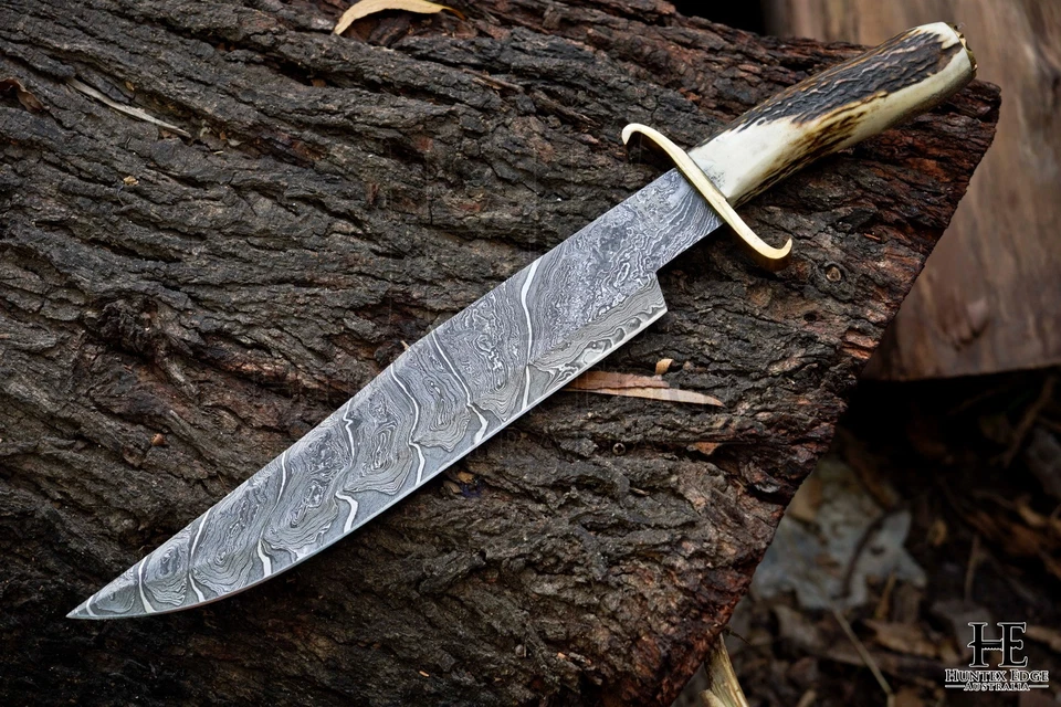 HUNTEX Handmade Damascus Blade Deer Antler Hilt 455mm Exotic Classic Bowie Knife - image 2 of 4