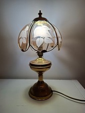 Vintage Brass Table Lamp Base With Sectioned Etched Glass Shade Made in UK