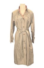 Vintage 80s London Fog Trench Coat Petite 12 Belted Raincoat USA Gray