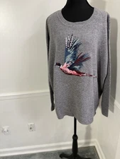 Joules Lambswool Artsy Boho Bird Embroidered Logo Pull Over Sweater Women's 14