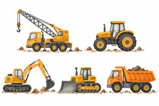 Construction Truck Wall Decals Set of 5 Excavator Crane Dump Truck Nursery