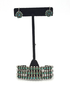 Sterling Silver & Turquoise Cuff Bracelet Screw Back Earrings Set