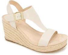 Kenneth Cole REACTION Women's Card T-Strap Wedge Sandal, 3" Heel, Size 8.5, Ecru