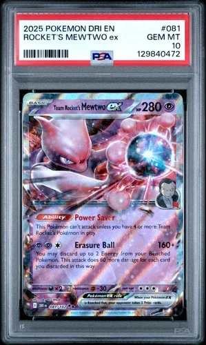 2025 POKEMON DRI EN-DESTINED RIVALS #081 TEAM ROCKET'S MEWTWO EX PSA 10