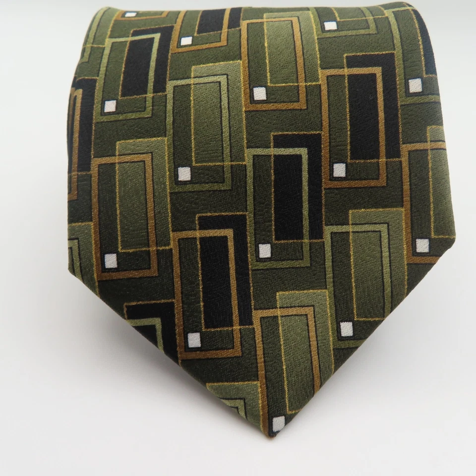 Corbata polo Beverly Hills verde seda negro blanco lunares 3,25" ancho 57" largo Foto 2 de 4