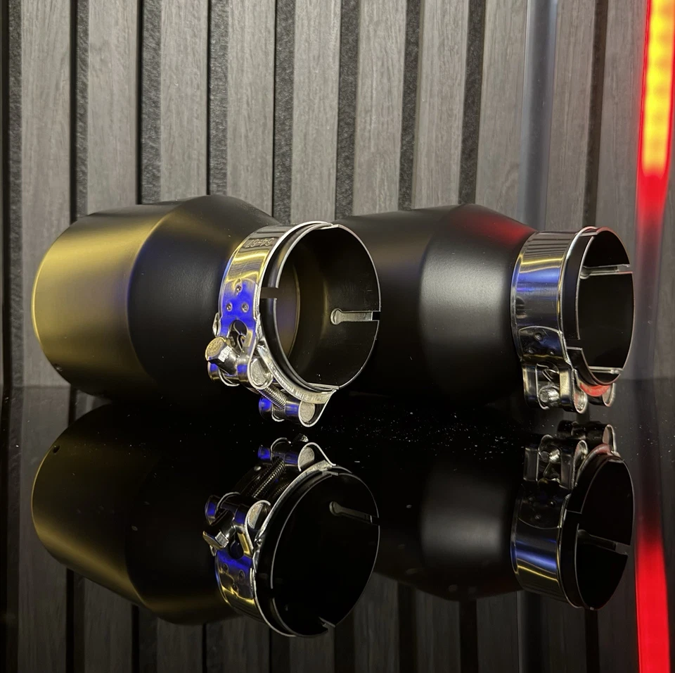 STAINLESS STEEL 304 MATT BLACK ROLLED EDGE 4” EXHAUST TIPS UNIVERSAL X 2 - Image 4 of 4